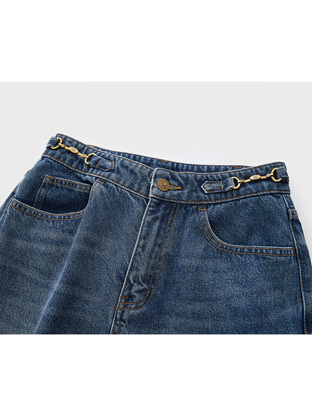 Buckle Three-Quarter Length Denim Pants