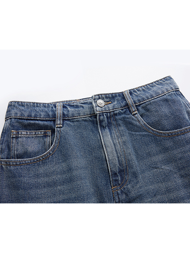 Scattered Rhinestone Mini Flare Jeans - Mid Blue