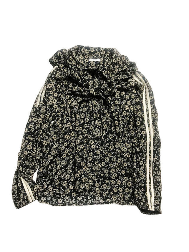 Flower Printed Line Sporty Bow-Tie Blouse - DAZZLE FASHION(ダズル