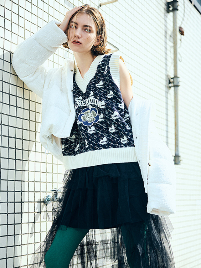 Embroidery & Sequins d Logo Knit Vest - DAZZLE FASHION(ダズル 