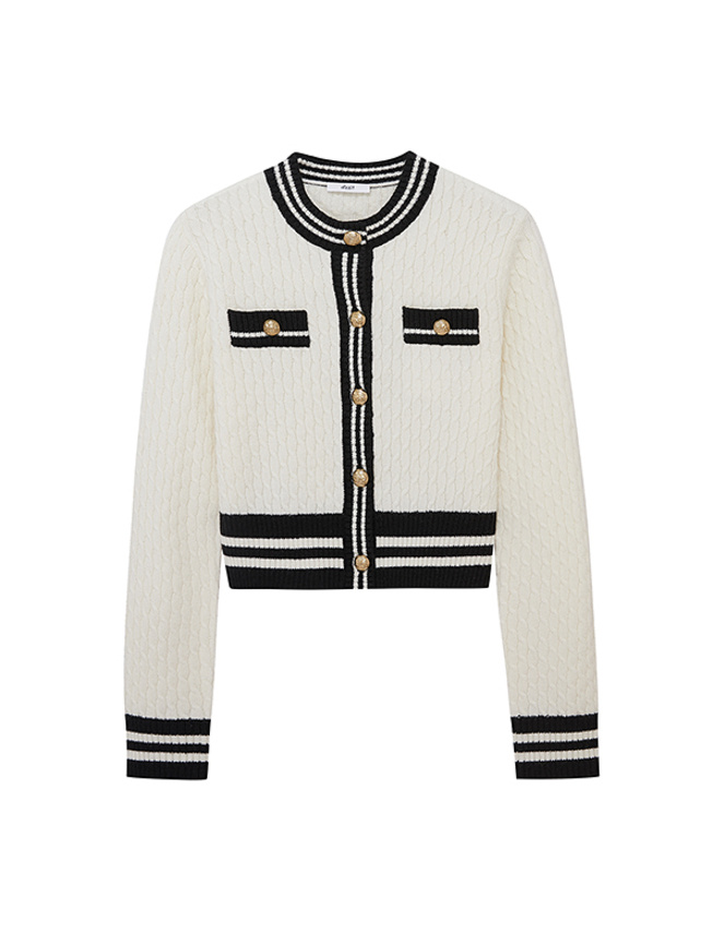 Bi-Color Scheme Line Knit Cardigan - DAZZLE FASHION(ダズル