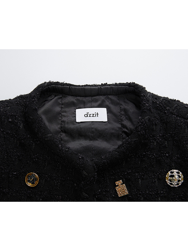 Various Button Short Tweed Jacket - DAZZLE FASHION(ダズル