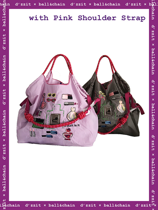 ball&chain Cosmetic Colorful Design Bag L & Pink Shoulder Strap 
