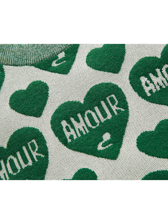 Green Heart Pattern Sleeveless Knit