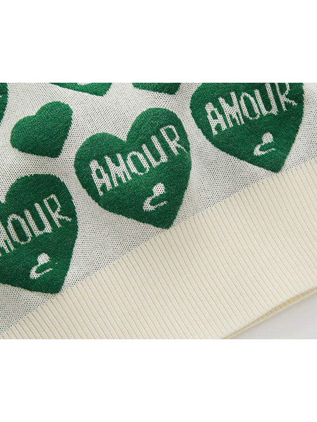 Green Heart Pattern Sleeveless Knit