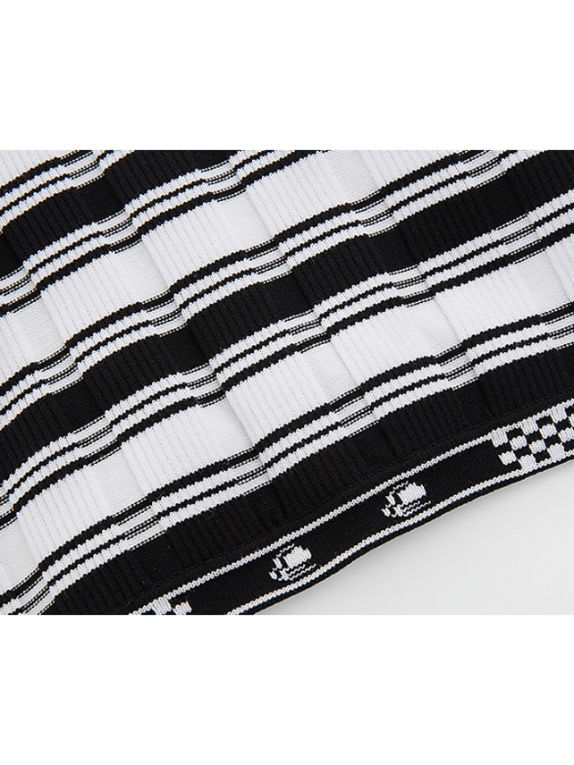 Back-Side Hole Design Stripe Knit