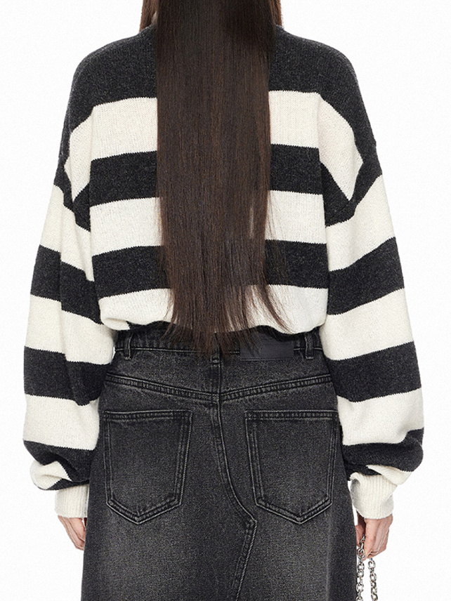 Beads & Embroidery Stripe Knit Top