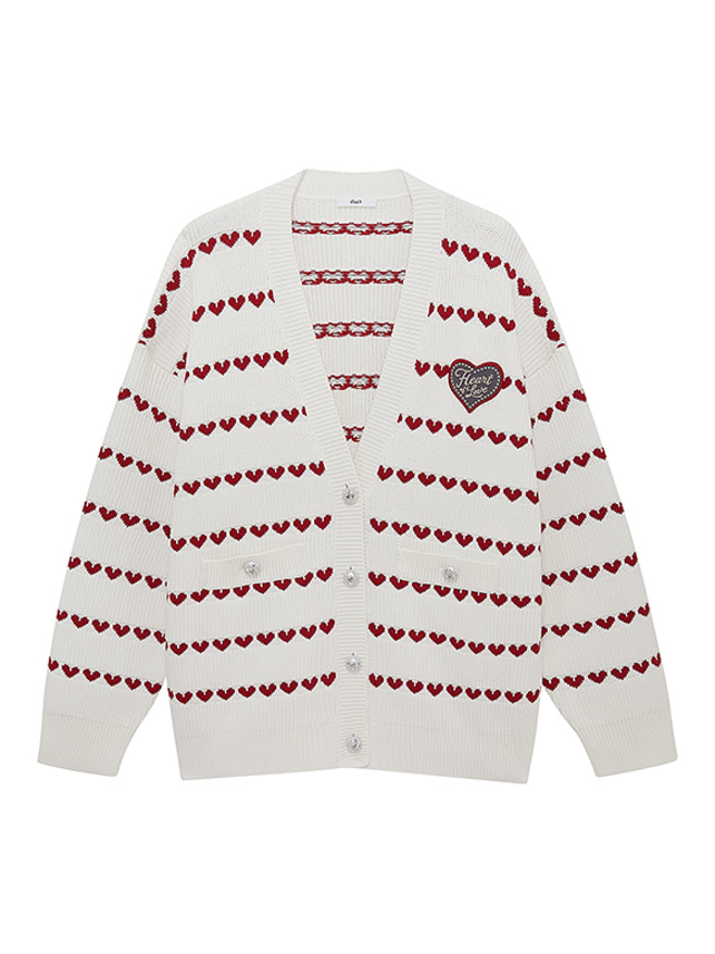 Stripe Heart Design Knit Cardigan - DAZZLE FASHION(ダズル 