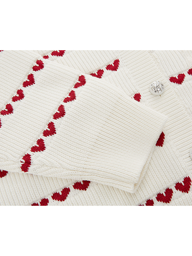 Stripe Heart Design Knit Cardigan