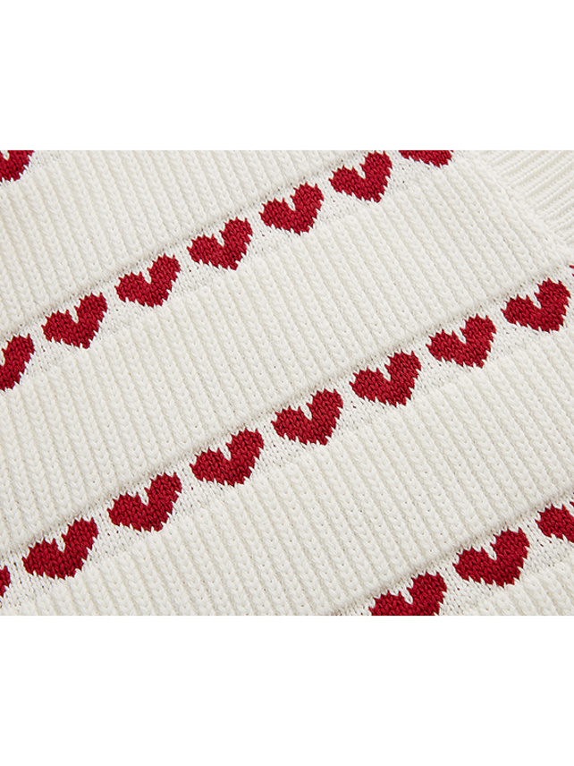 Stripe Heart Design Knit Cardigan