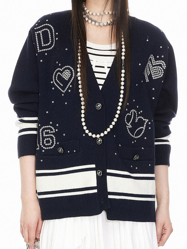 Design Button & Embroidery Knit Cardigan