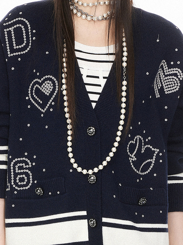 Design Button & Embroidery Knit Cardigan