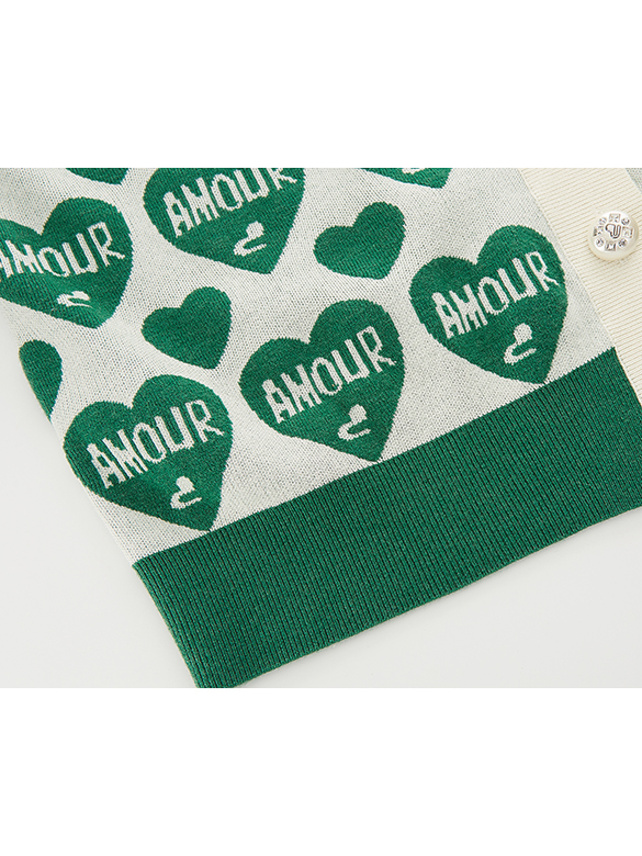 Green Heart Pattern Knit Cardigan