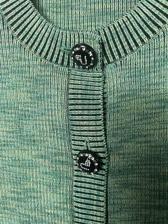 Puff Sleeves Rib Knit Cardigan