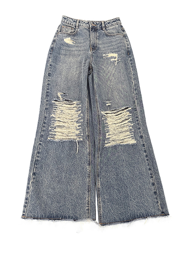 Crush Design Flare Denim Pants - DAZZLE FASHION(ダズルファッション 
