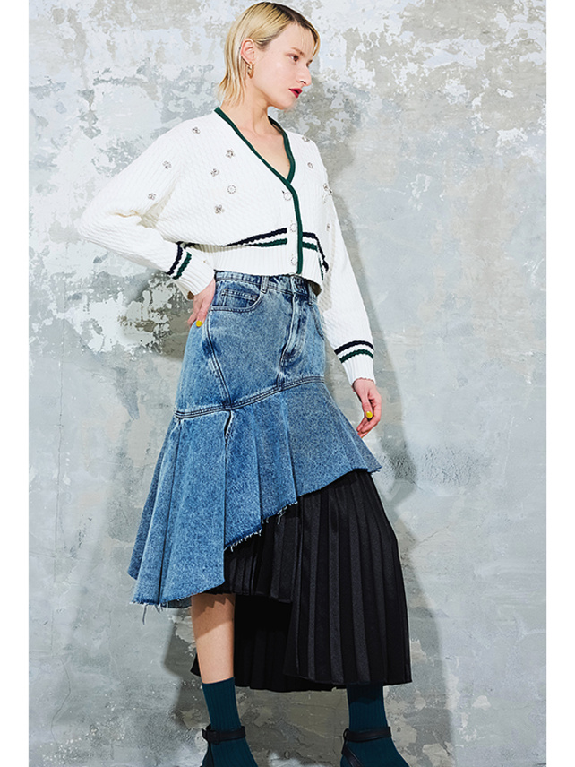 Asymmetry Frill Design Denim Skirt