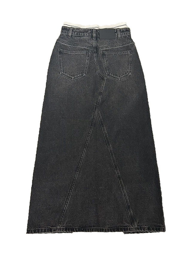 Double Waist Slit Denim Long Skirt