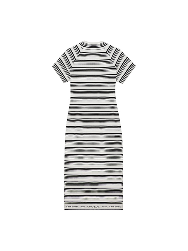 Stripe High-Neck Knit Dress