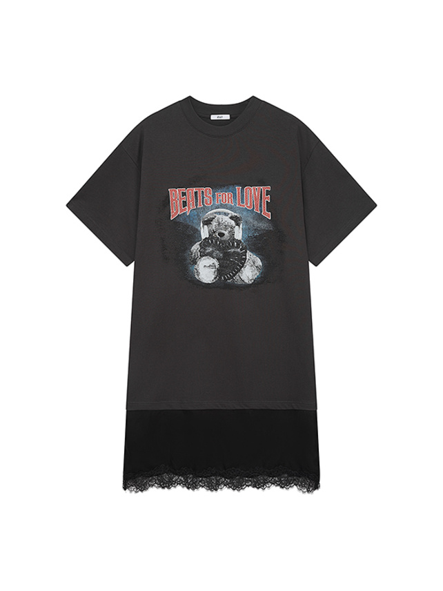 Teddy Bear Lace Combination T-Shirt Dress
