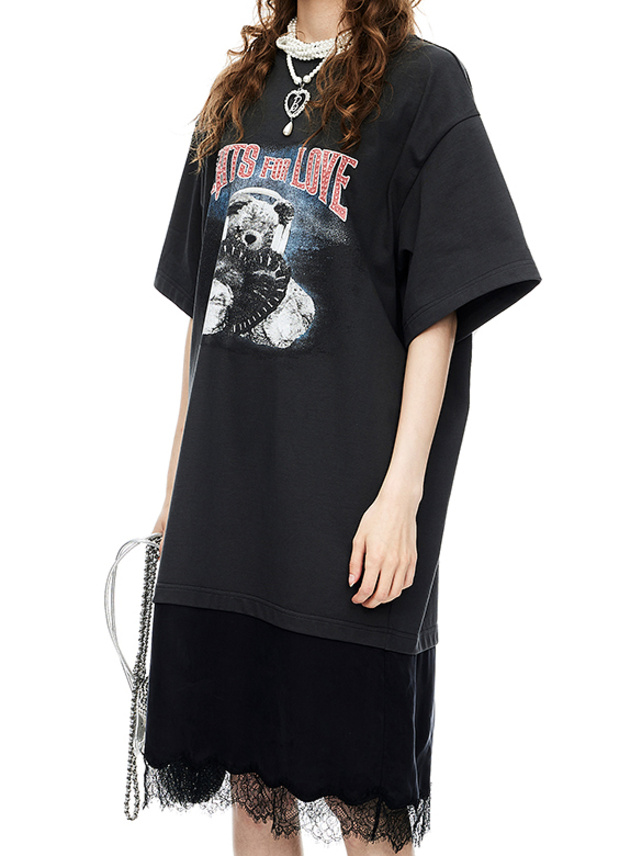 Teddy Bear Lace Combination T-Shirt Dress