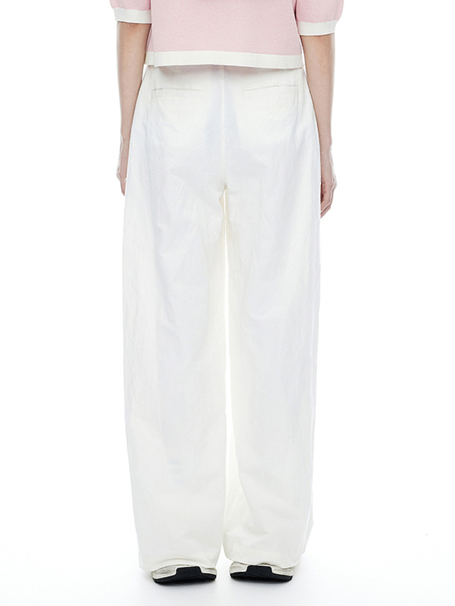 Belted Tuck White Pants