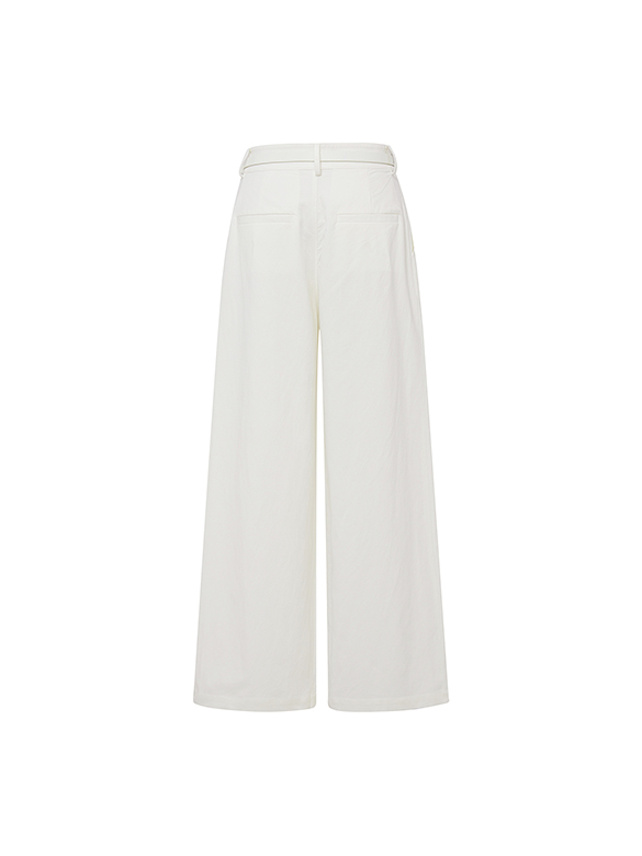 Belted Tuck White Pants