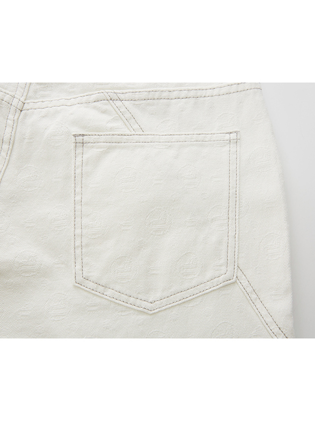 Beads Patch Monogram White Cargo Denim Pants