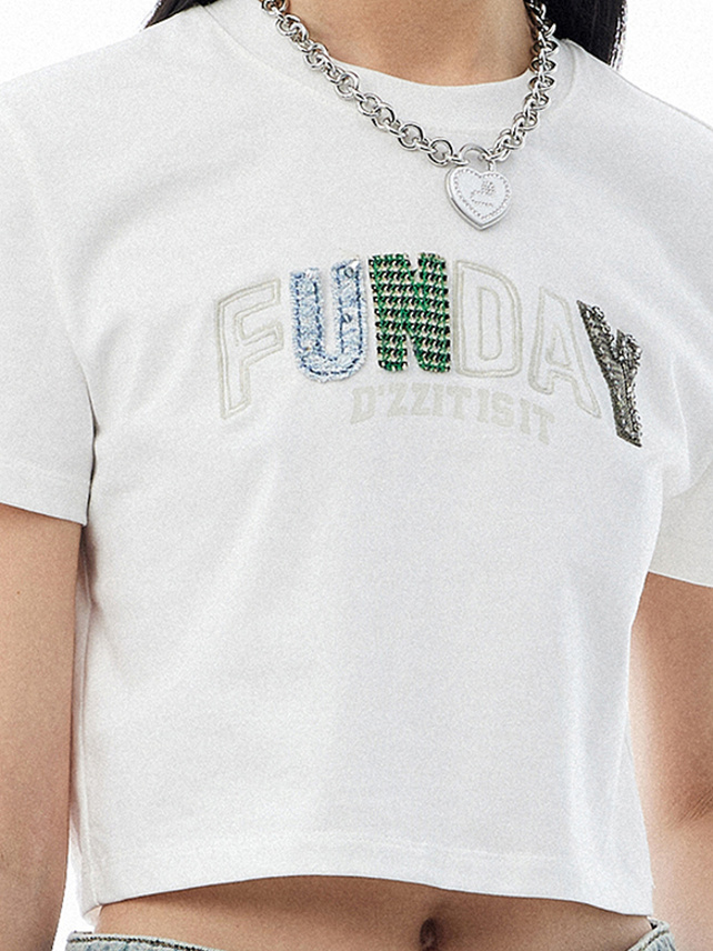 Beads & Tweed Combination T-Shirt