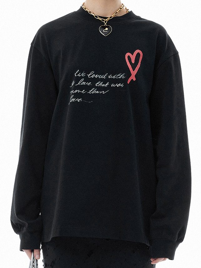 Heart & Letter Printed Long Sleeves T-Shirt