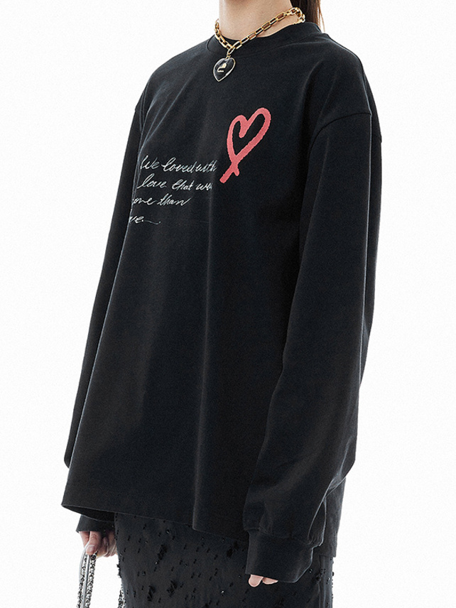 Heart & Letter Printed Long Sleeves T-Shirt