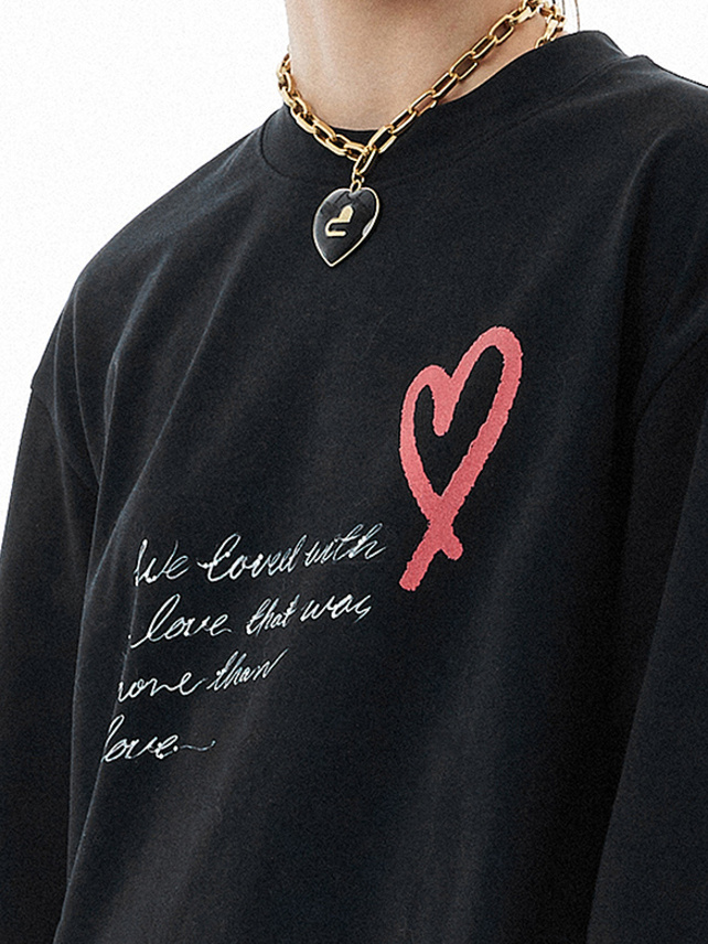 Heart & Letter Printed Long Sleeves T-Shirt