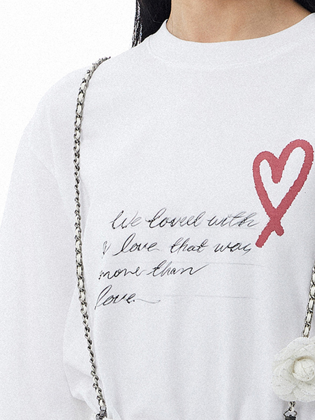 Heart & Letter Printed Long Sleeves T-Shirt