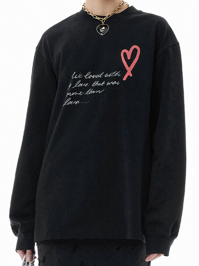 Heart & Letter Printed Long Sleeves T-Shirt