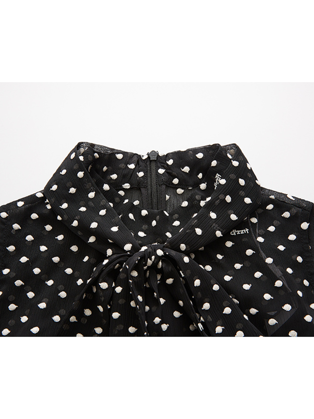 Polka Dot Embroidery Chiffon Bow-tie Top