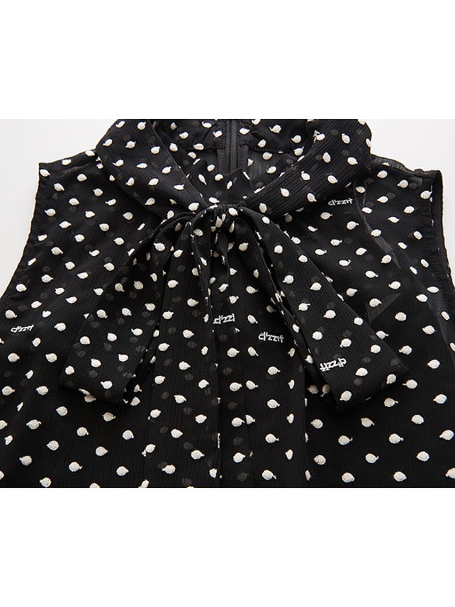 Polka Dot Embroidery Chiffon Bow-tie Top