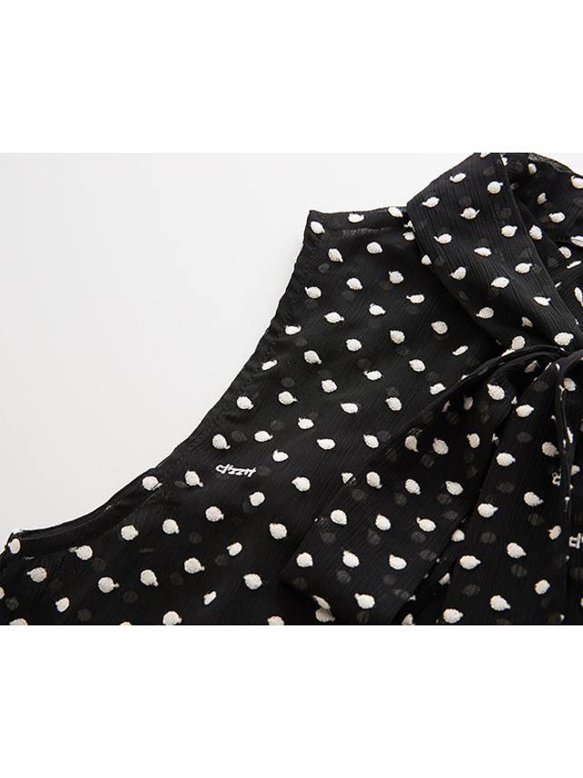 Polka Dot Embroidery Chiffon Bow-tie Top