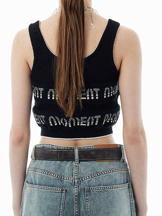 Logo Stripe Design Knit Tank Top