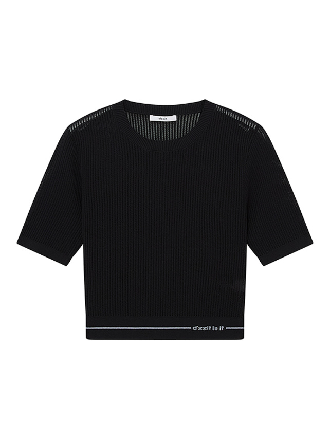 Waist Logo-Line Mesh Knit Top