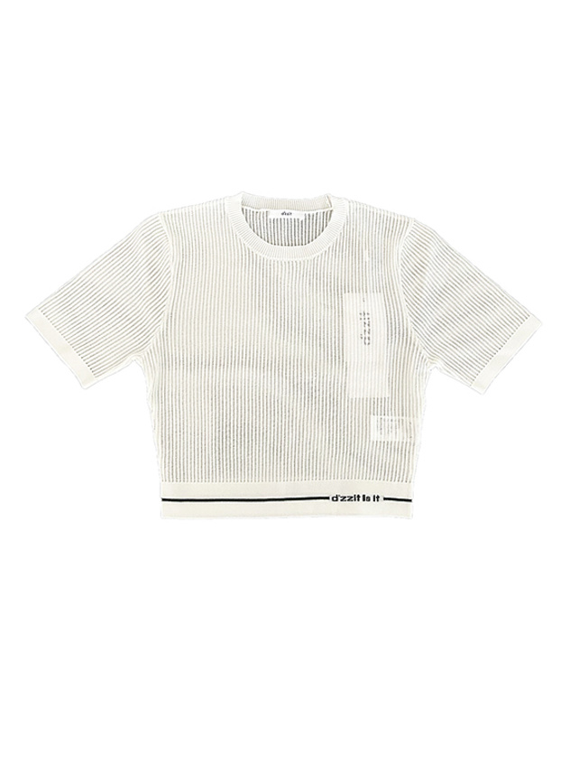 Waist Logo-Line Mesh Knit Top