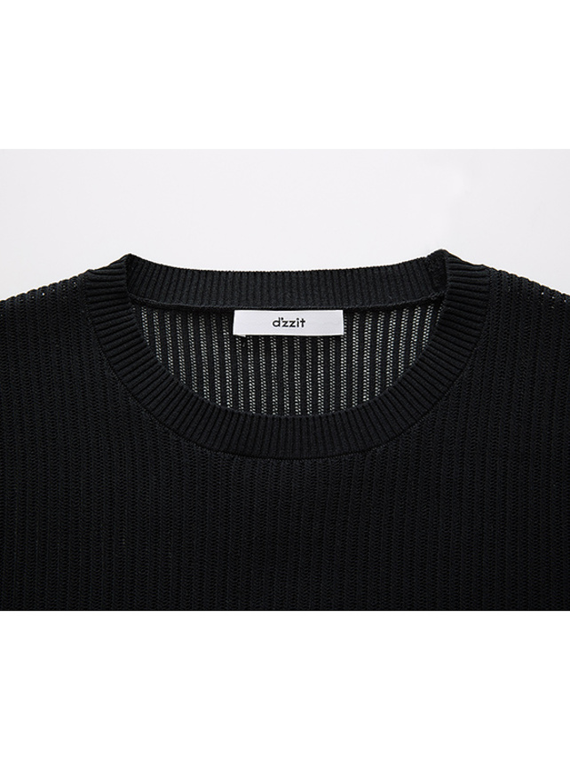 Waist Logo-Line Mesh Knit Top