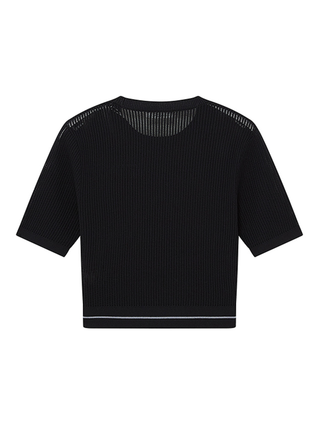 Waist Logo-Line Mesh Knit Top