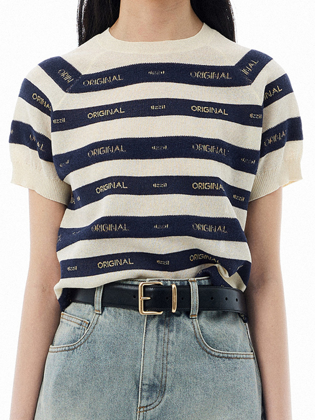 Logo Stripe Knit Top