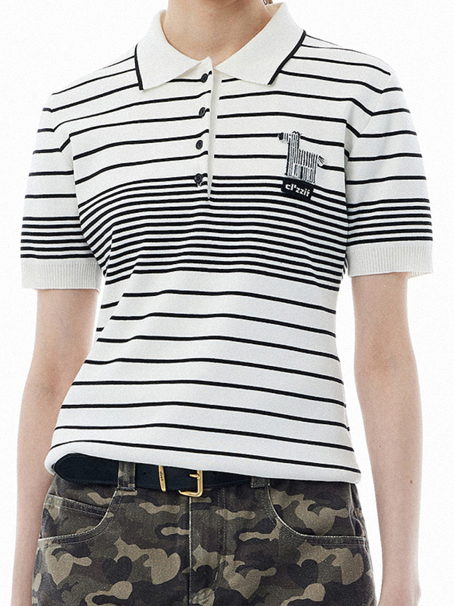 Zebra Stripe Polo Knit