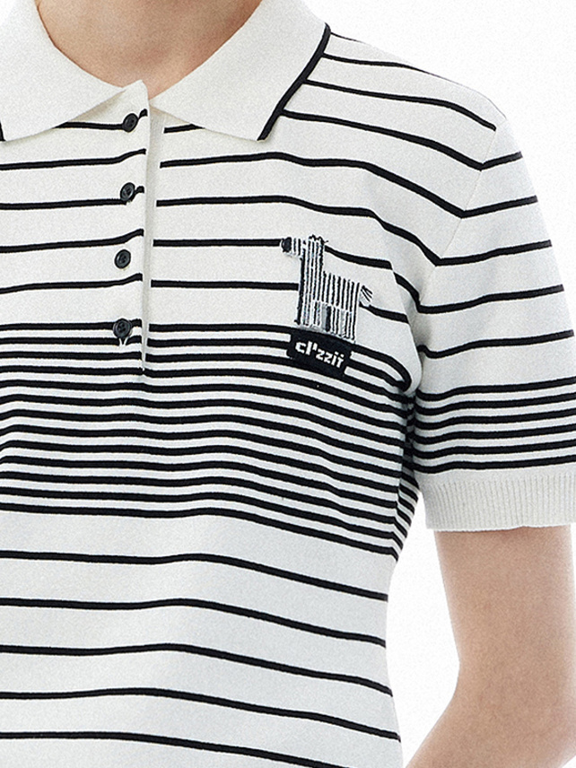 Zebra Stripe Polo Knit