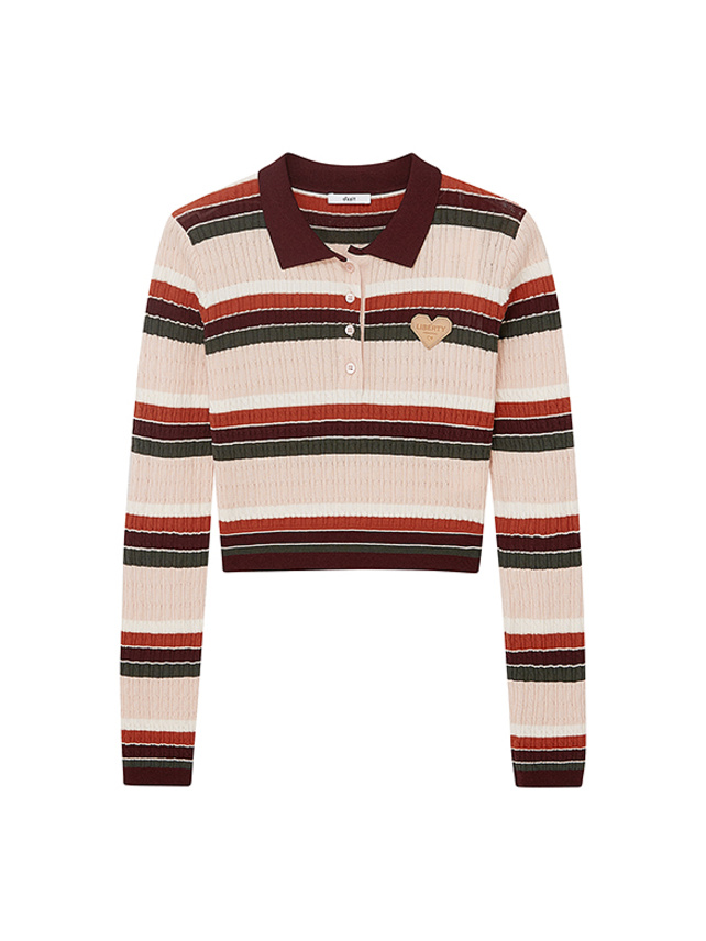 Retro Color Stripe Polo Knit