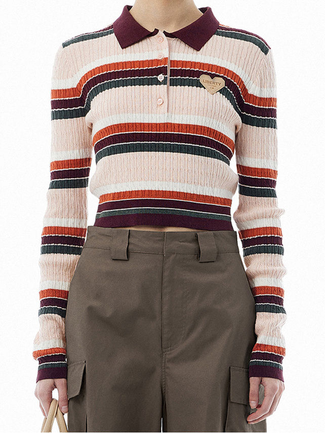 Retro Color Stripe Polo Knit