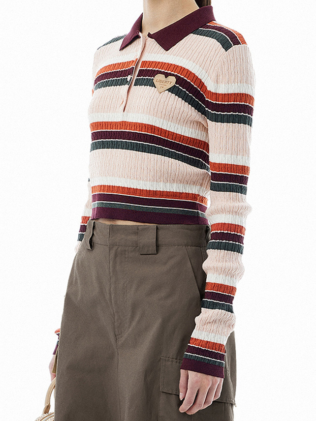 Retro Color Stripe Polo Knit