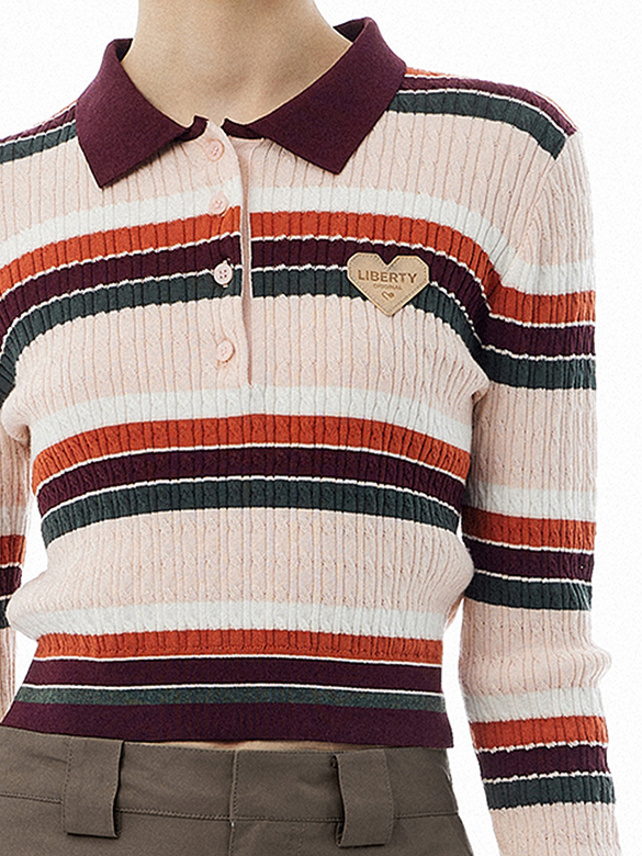 Retro Color Stripe Polo Knit