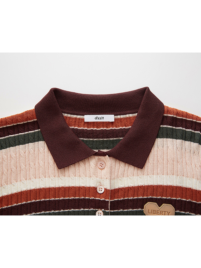 Retro Color Stripe Polo Knit