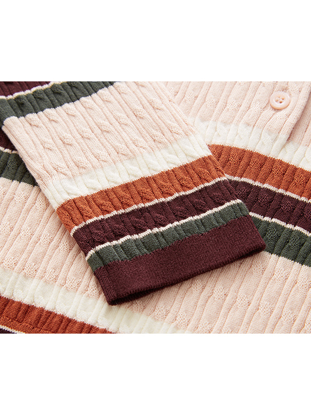 Retro Color Stripe Polo Knit